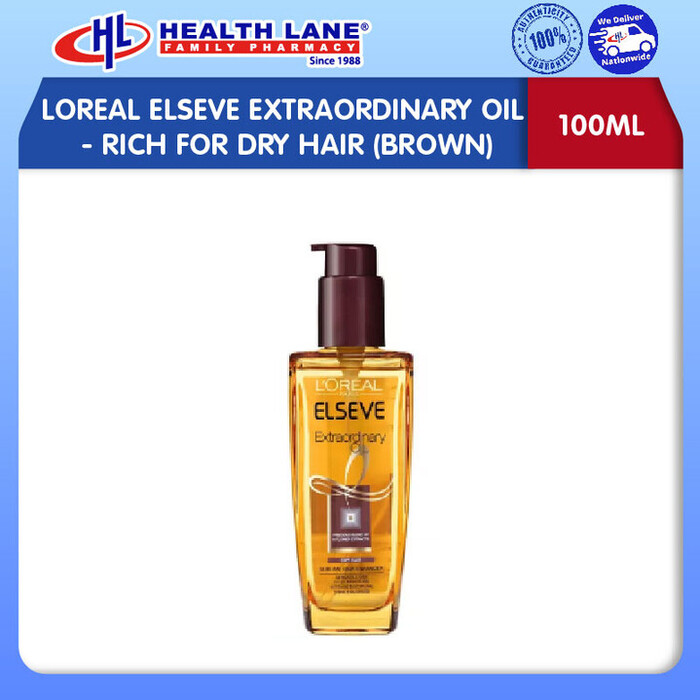 LOREAL ELSEVE EXTRAORDINARY MINYAK 100ML- RICH FOR DRY RAMBUT (BROWN)